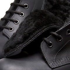 Black Greasy Shearling Lined 8 Eye Derby Boot